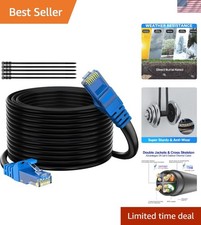 Cat 6 Outdoor Ethernet Cable 300 Ft Black, High Speed Heavy Duty Long Interne...