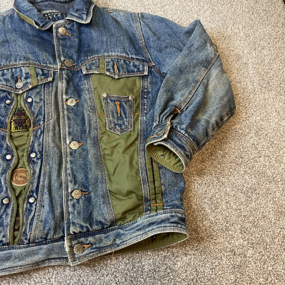 Винтажная мужская куртка Canyon River Blues средний размер пэчворк с подкладкой джинсовая ткань 90-е - Изображение 3 из 4