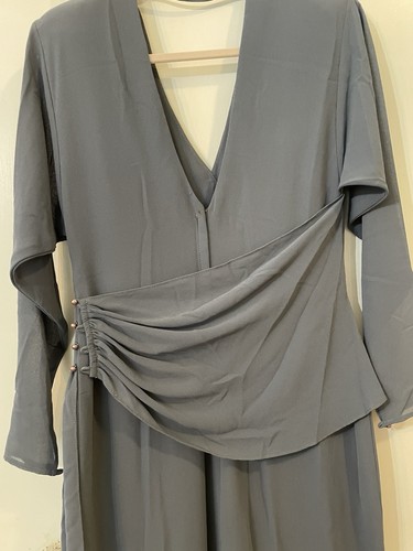 Casadei Vintage 80s Cocktail Vneck Dress Gray/blue Size 10-embellished Waist - Picture 4 of 8
