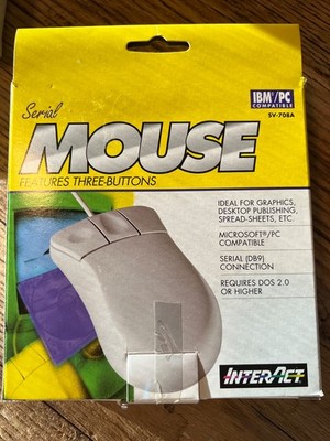InterAct IBM/PC Compatible Serial Mouse Features Three Button SV-708A NIB SEALED