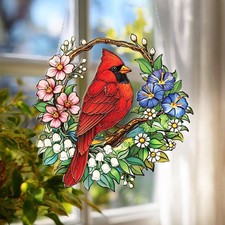 Cardinal Bird Acrylic Suncatcher, Spring Floral Decor Gift