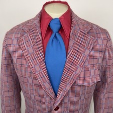 Vtg 60s 70s Leisure Suit Jacket Blazer Sport Coat Plaid Disco Ugly Mens 44 Long
