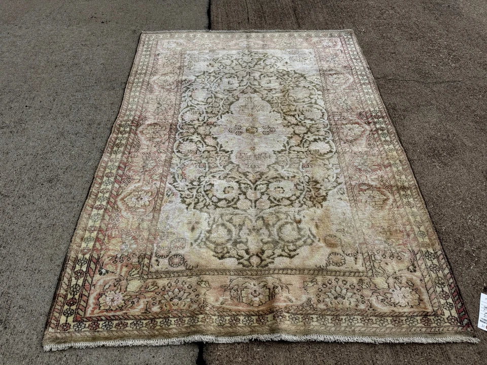 ALFOMBRA DE SEDA ANTIGUA 4x6 oriental rosa marrón hecha a mano DE COLECCIÓN ANUDADA A MANO bellas artes Foto 3 de 4