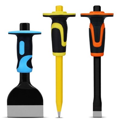 Heavy-Duty Masonry Chisel Set with Protective Handle - 3-Piece Flat, Pointed ...