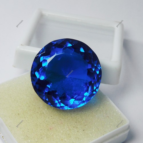 Blue Tanzanite Round Cut Loose Gemstone 52.35 Ct Huge Lab Created CERTIFIED - Picture 3 of 7