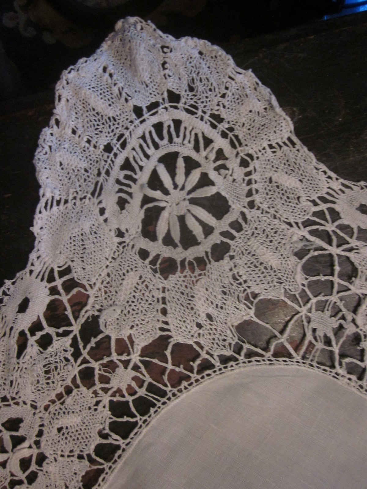 Crocheted edge table runner or dresser scarf 18" by 44"