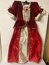 Girls Princess Dress Costume Red White Gold Stretch 100 Polyester Size 5-7