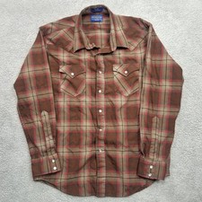 Vtg Pendleton High Grade Western Wear Wool Shirt Pearl Snap Plaid Ombre Mens M/L