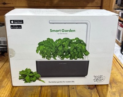 Click & Grow Smart Garden 3 Hydroponic Indoor Garden Planter, 3 Basil Plants NEW