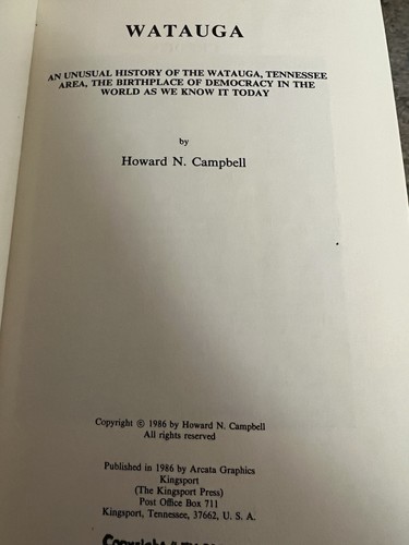 Watauga Tennessee Unusual History Birthplace of Democracy Campbell 1986 Signed - Picture 4 of 4