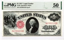 1917 $1 Legal Tender Note Fr#39 PMG AU-50 Sawhorse
