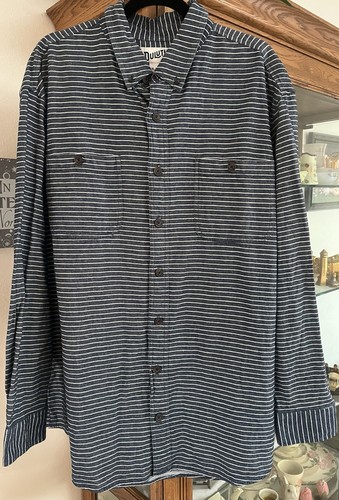 Duluth Trading Co Shirt Mens XL Tall Blue Train Engineer Stripped Pattern Cotton - Picture 1 of 3