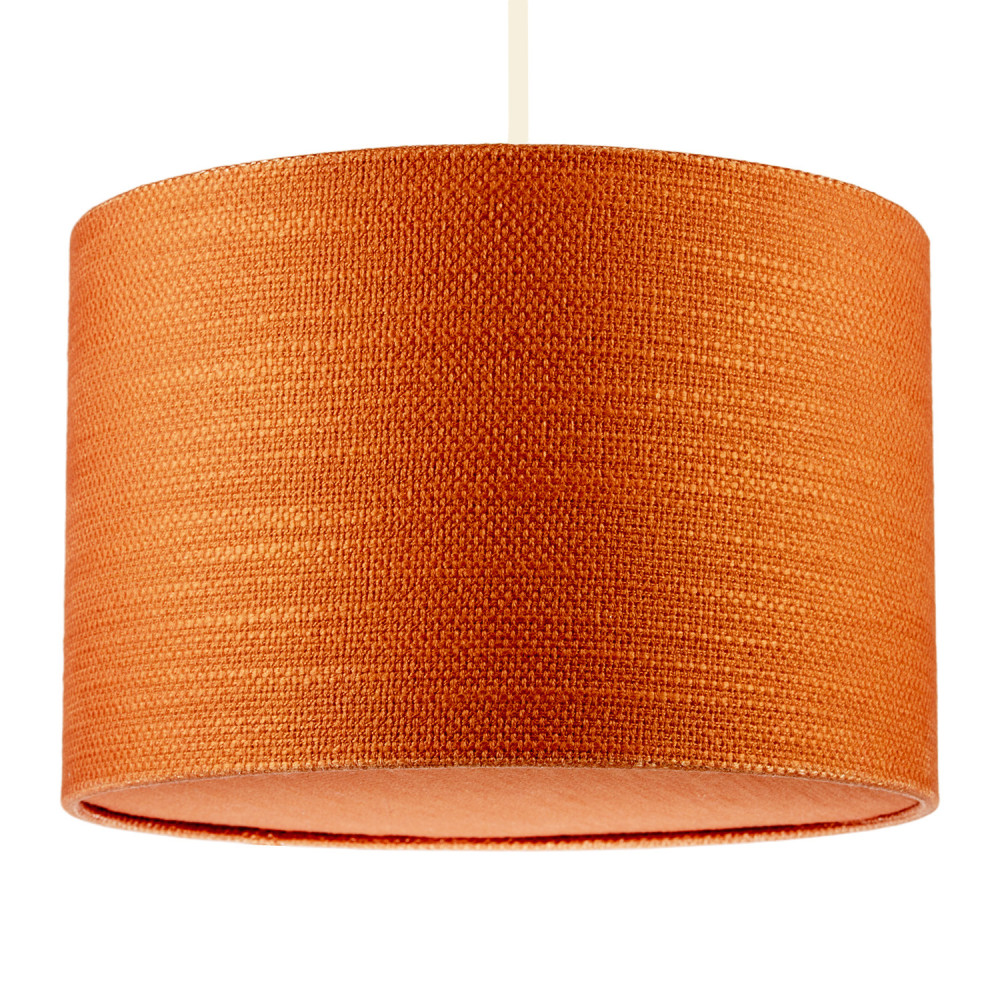Desert Sun Orange Textured Linen Pendant Lighting Shade with Diffuser by Happ...