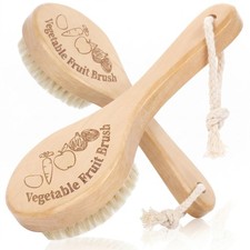Vegetable Brush Set of 2, Natural Wooden Potato Scrubber for Cleaning Potatoe...