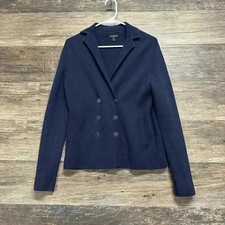 Talbots Navy Blue Textured Double-Breasted Blazer