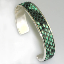 HerrenArmreif 925er Silber + SCHLANGEN-LEDER d'Oz Armreif Herren GRÜN Schwar NEU