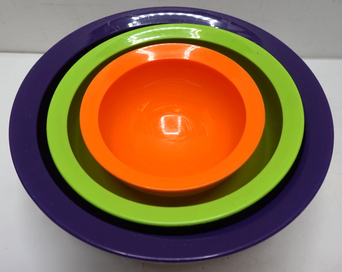 CALIBOWL MIXING BOWL SET 3 NO SPILL 95 40 20oz ORANGE GREEN PURPLE USA SMART LIP