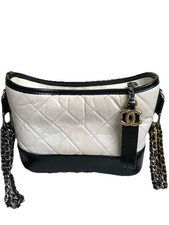 Chanel Aged Calfskin Quilted Small Gabrielle Hobo Black White