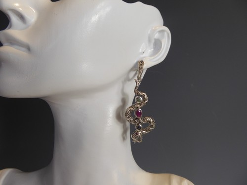Silver Emerald, Ruby & Sapphire set snake drop Earrings - Picture 10 of 14