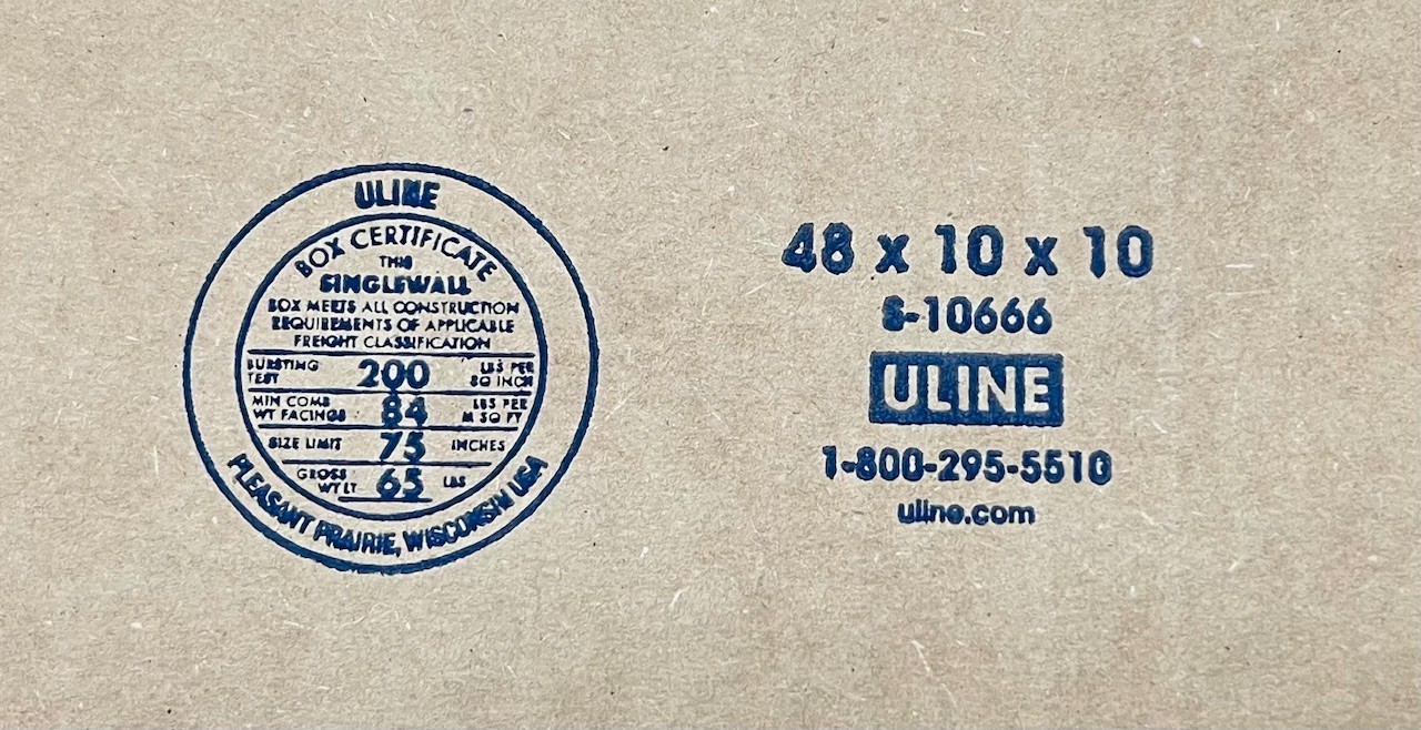 48" x 10" x 10" CARDBOARD BOX - 200 lb - SINGLE BOX - LONG