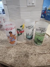 MICHIGAN TOM COLLINS 4 GLASSES SOUVENIR MACKINAW, TRAVERSE CITY, AND SPORTSMAN.