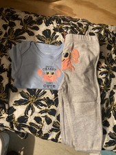 Carters Crabby Summer Boys Outfit 18 months Baby Blue Shirt And Striped Pants !!