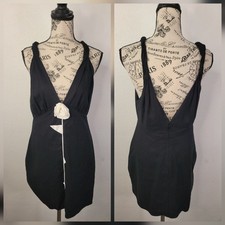 Farm Rio Rose Pipping Mini Dress Sz M Black Euro Summer Minimalistic #MD1605