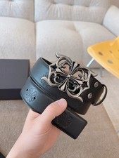 Chrome Hearts Black Leather Belt   Width 4cm, Length 100cm