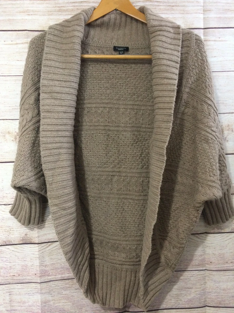 Talbots beige Cable Knit Open Crop Cardigan Sweater Shrug Small