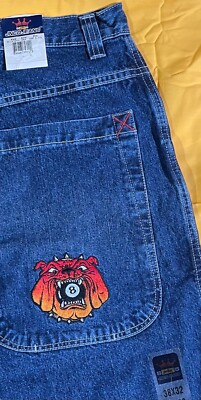 VINTAGE JNCO JEANS 8 BALL BULLDOG 38 x 32 BRAND NEW NEVER WORN