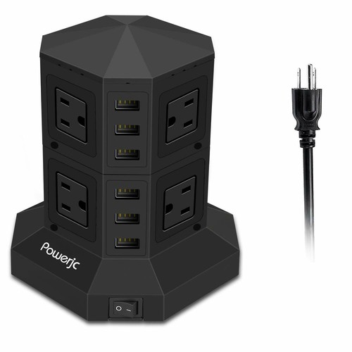 New Surge Protector Power Strip Tower 8 AC Outlets Charge Block USB Charge Stand - Picture 8 of 9