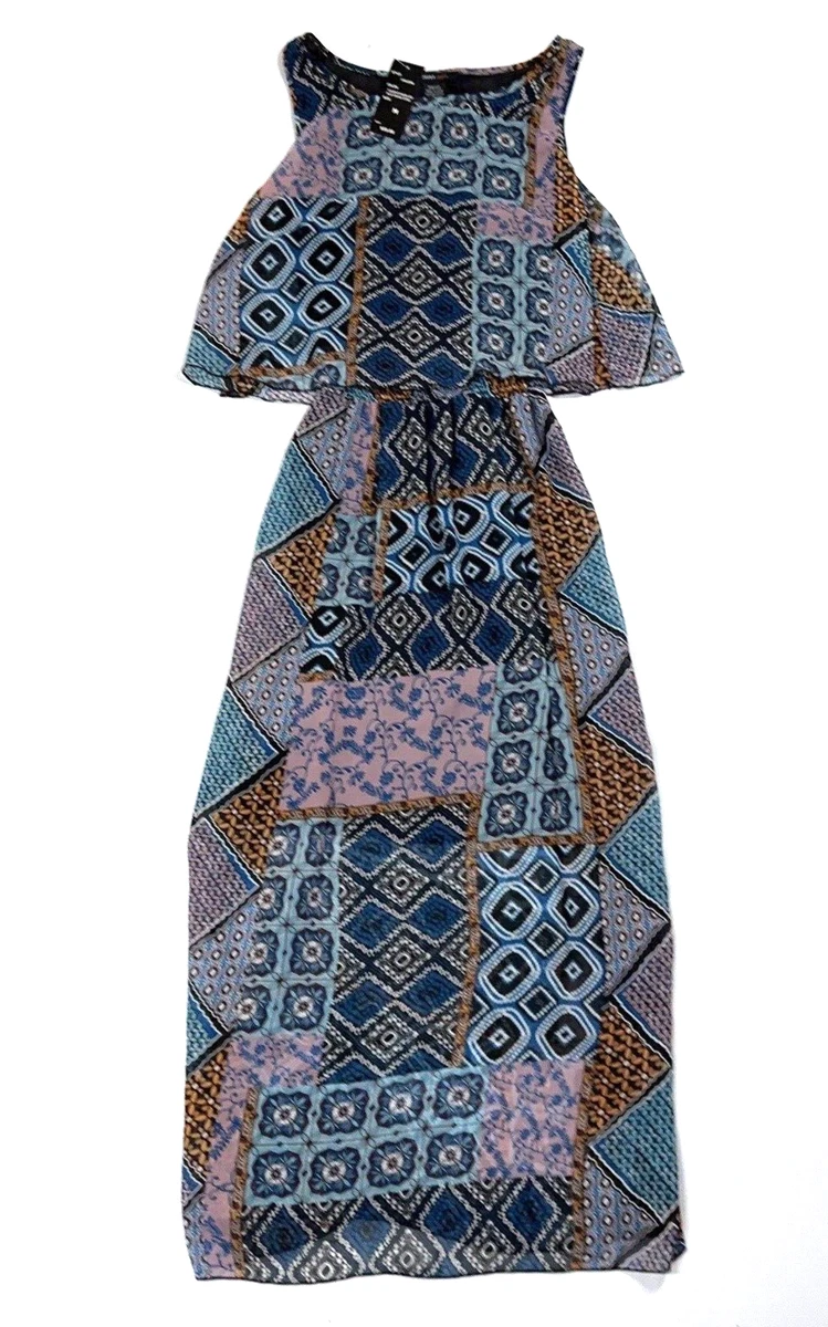 Womens Robert Louis Sleeveless Geometric Patchwork Geo Blue Orange