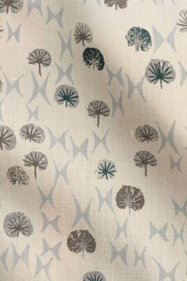 Kerry Joyce 100% Hemp Small Botanical Print Fabric- Ground Cover Gray Blue 3.6yd