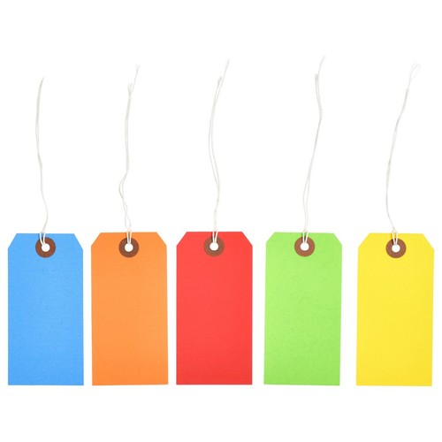 100 Tags 4 3/4" x 2 3/8" Size 5 Colored Inventory Shipping Hang Tag with String - Picture 2 of 9