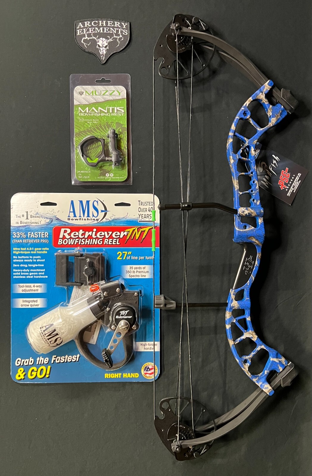 PSE D3 Blue Bowfishing Compound Bow Right Hand AMS TNT Mantis Rest New eBay