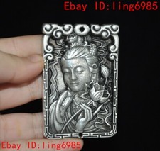 China Ancient Tibetan silver auspicious Kwan-Yin GuanYin statue amulet Pendant