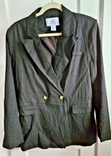 Halston Double-breasted Black Linen Viscose Blend lined Blazer Woman Large