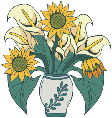 3  Sunflower Vase Flowers Yellow Summer Lillies Pretty Country Farm Rustic Home