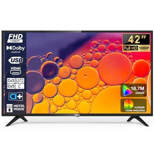 Télévision LED TuTu 42 Pouces (107 Cm) Full HD, Triple Tuner DVB-C/T2, Smart TV Android, Argenté