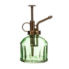 Image of Green Glass Botanical Vintage Style Plant Mister with Bronze Nozzle