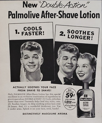 1954 Palmolive After Shave Lotion Cools Faster Soothes Longer Print Ad