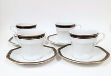 8 PC SET PORCELAIN CHRISTOPHER STUART WHITE,BLACK,GOLD OCTAGON 4 TEACUP+4 SAUCER