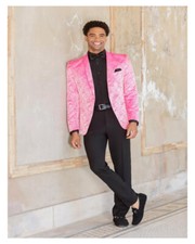 Slim Fit Hot Pink Paisley Print Tuxedo Jacket jacket only