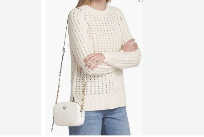 TORY BURCH McGraw piccola borsa per fotocamera a tracolla in pelle goffrata di coccodrillo Bianco