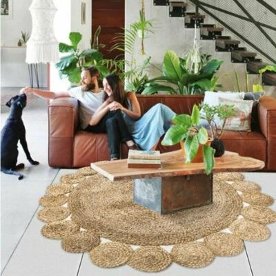 Teppich 100% Wohndeko Jute Rund Handgefertigt Geflochten Teppich Fußmatte Mod... - Bild 1 von 4