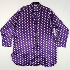 Vtg Victorias Secret Satin Sleep Shirt Womens Med Lrg Glossy Purple Polka Dots