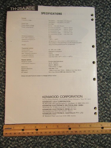 Manual de servicio del transceptor de mano Kenwood TH-25A/AT/E FM ~Original~ Radioaficionado - Imagen 3 de 4