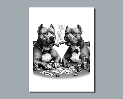 PIT BULL Dogs Playing Poker Photo Picture DOG SMOKING CIGARS 8x10 or 11x14 (W1)