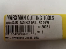 Marxman Cutting Tool 424R S&D HSS Drill RD 39/64 2 Flute 80051
