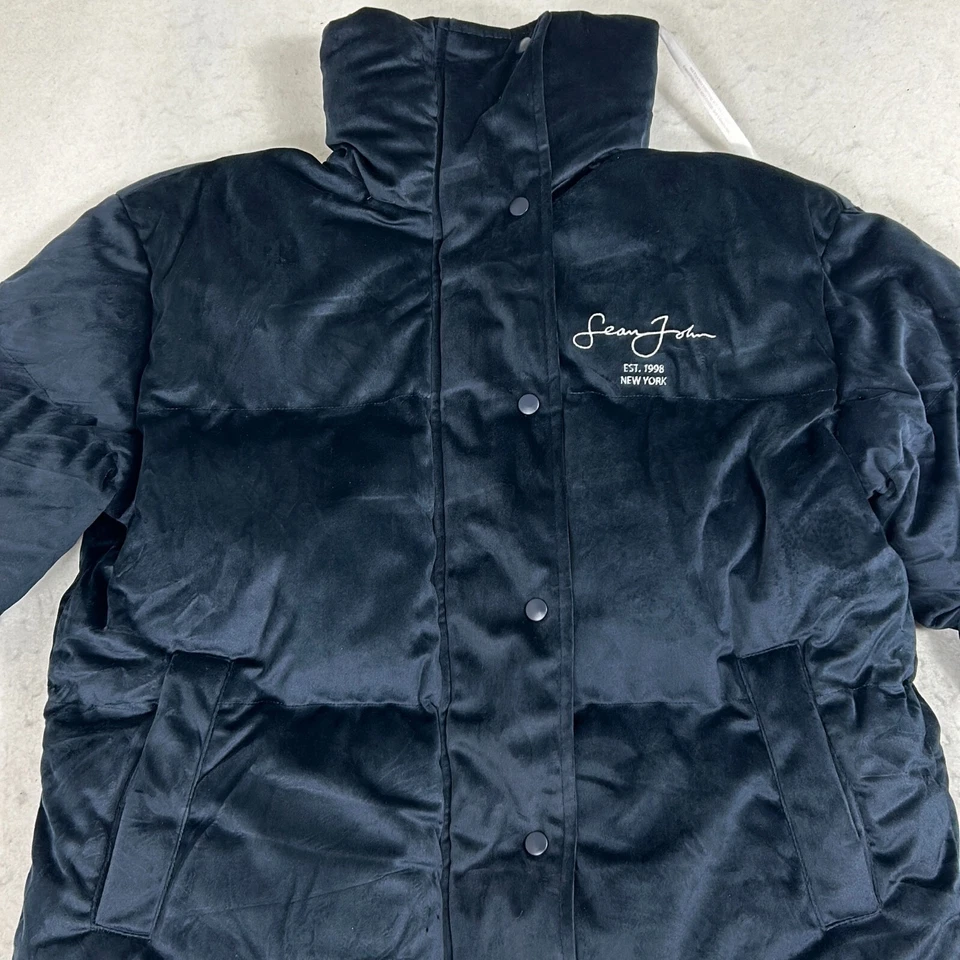 Sean John x Missguided 超大 Puffer 夹克海军蓝丝绒女式 4 码 — 第 3/4 张图片